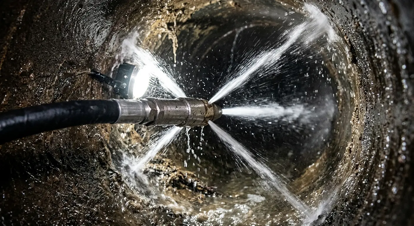 High-pressure hydro jetting nozzle cleaning sewer pipe for Sewer Cleanout in Polk City